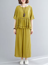 Two Pieces Loose Solid Blouse And Wide Leg Pants